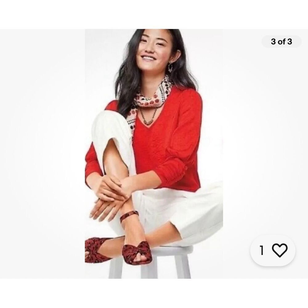 CAbi cherry red Aurora gathered sleeve M flowy top